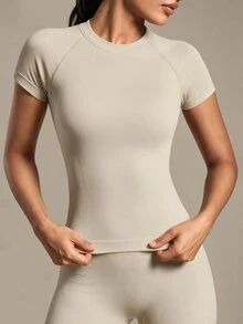 Powerista Slogan Graphic Mesh Insert Sports Tank Workout Tank Top Gym Women Shirts - Beige - View 6