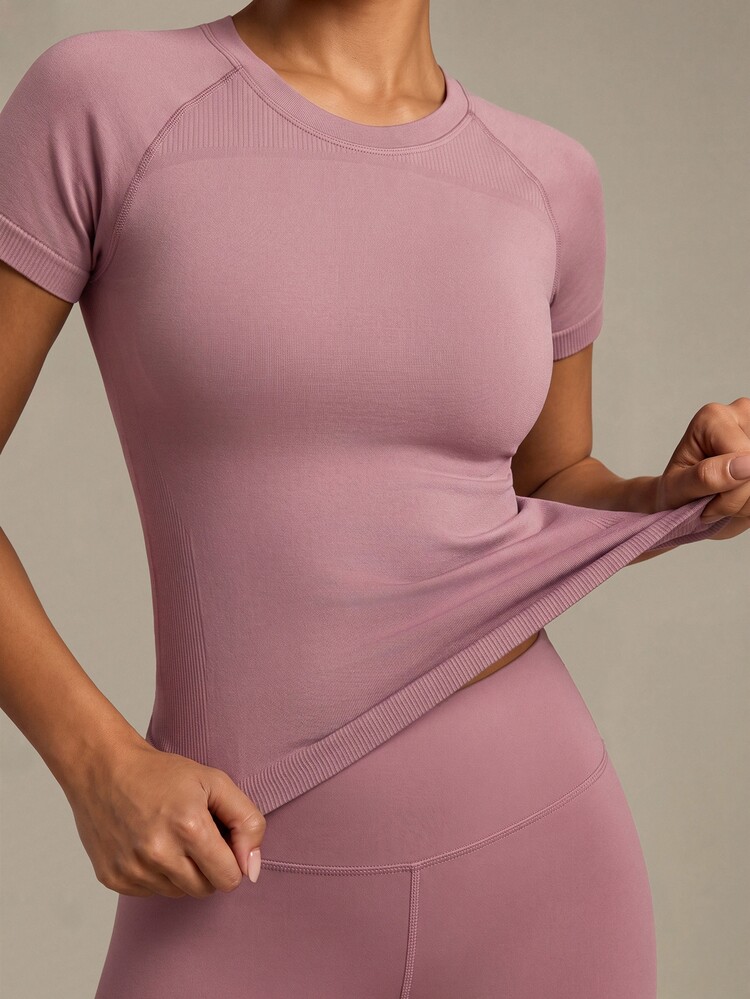 Solea Cove 1pc Regular Fit Raglan Sleeve Basic Sports T-Shirt, Light Gray, For Fitness/Yoga - Mauve Purple - View 5