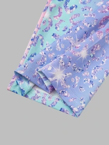 SHEIN Sparklyn طقم من قطعتين للبنات المراهقات بتصميم جديد وعصري، ملابس علوية بطبعة وياقة دائرية وأكمام طويلة مع بنطال واسع الساق، للخريف/الشتاء - متعدد الألوان - مشاهدة 6