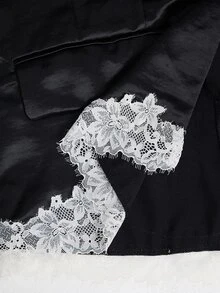 Trelyra 2 Pieces Set Glossy Satin Lace Contrast Color Design Long Sleeve Jacket And Pants Casual Commute,Autumn/Winter,Back To School, Party Outfit,Dinner - Black - View 13