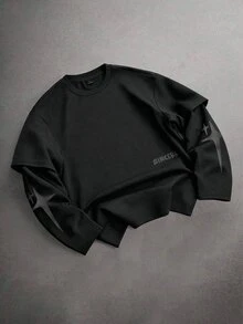 STYNVO Kaos Pria Lengan Panjang Kerah Bulat dengan Cetakan Huruf, Gaya Kasual - Hitam - View 2
