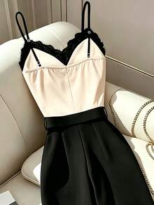 GlowEve Women's Colorblock Lace Elegant Wide Leg Cami Jumpsuit - Apricot - View 3