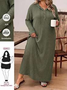 SHEIN CURVE+ فستان طويل بقلنسوة للنساء مقاس كبير 22W، خريف/شتاء - أخضر عسكري - مشاهدة 6