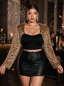 Cravure Plus Size Extra-Short White Fluffy Coat For Holiday Party Clothes Prom - Brown - View 1