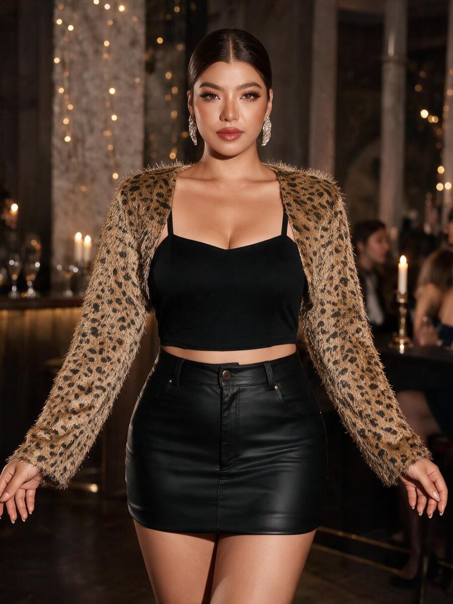 Cravure Plus Size Extra-Short White Fluffy Coat For Holiday Party Clothes Prom - Brown - View 1