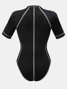 Easithlete Easithlete Jumpsuit Olahraga Kasual Lengan Pendek Raglan Wanita - Hitam dan Putih - View 2