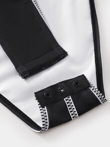 Easithlete Easithlete Jumpsuit Olahraga Kasual Lengan Pendek Raglan Wanita - Hitam dan Putih - View 7