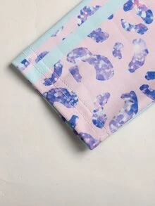 SHEIN 兒童青少年女孩多色豹紋長袖高領拉鍊上衣內搭背心短褲3件套 - 藍色 - 查看 7