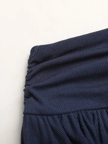 SHEIN 兒童青少年女孩海軍藍白色拼接長袖短版上衣與可愛短裙套裝 - 藏蓝色 - 查看 8
