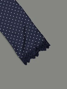 Trelyra Women's Polka Dot Pattern Contrast Lace Front Tie Long Sleeve Top - Multicolor - View 4