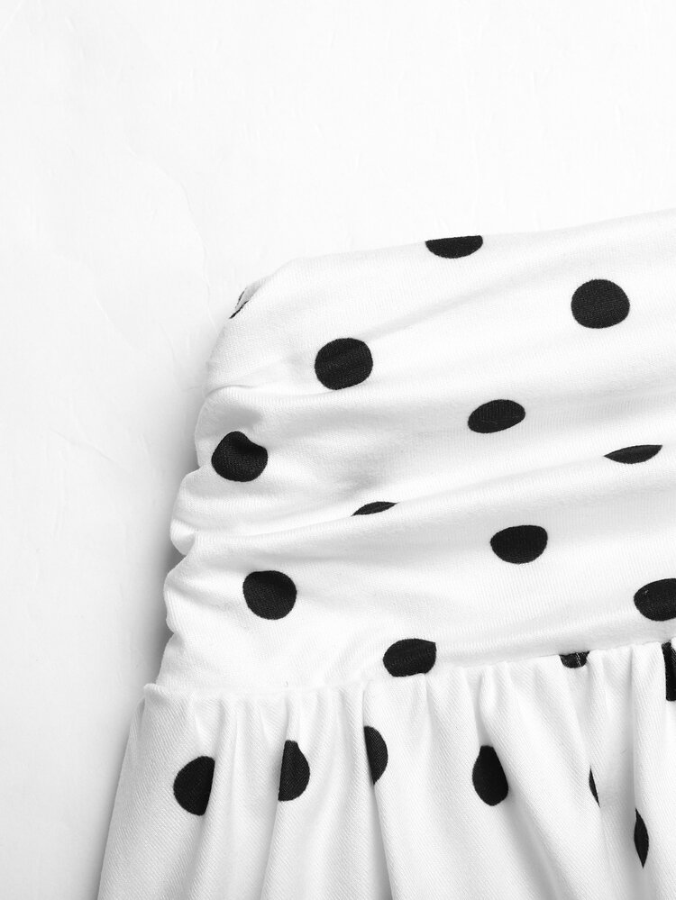 SHEIN Kids Tween Girls T-Shirt Co-Ords Spring/Autumn New Cute Casual Black & White Polka Dot Skirt Set: Long Sleeve Jacket And Mini Skirt, Summer, Autumn/Winter Innerwear - Black and White - View 8