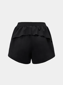 Dewbera Dewbera Quần short thể thao tập luyện hàng ngày nữ phối màu trơn, cạp chun co giãn - màu đen - Xem 8