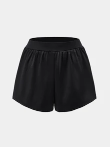 Dewbera Dewbera Quần short thể thao tập luyện hàng ngày nữ phối màu trơn, cạp chun co giãn - màu đen - Xem 7