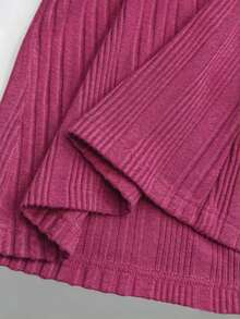 EMERY ROSE Women's V-Neck Asymmetrical Ribbed Casual Short Sleeve T-Shirt Everyday Magenta Summer - Hot Pink - View 3