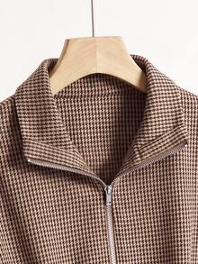 Rusticease Jaket Vintage Elegan Wanita Musim Gugur Musim Dingin, Jaket Kasual Wanita Musim Gugur Motif Kotak-kotak Vintage dengan Pinggang Berkerut, Jaket Kantor Sehari-hari Warna Cokelat Tua - MultiWarna - View 6