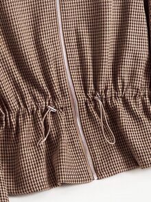 Rusticease Jaket Vintage Elegan Wanita Musim Gugur Musim Dingin, Jaket Kasual Wanita Musim Gugur Motif Kotak-kotak Vintage dengan Pinggang Berkerut, Jaket Kantor Sehari-hari Warna Cokelat Tua - MultiWarna - View 5