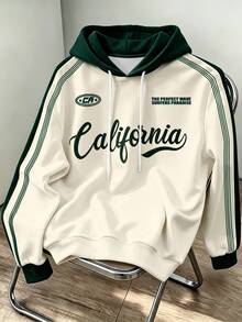 Daypath Men's American Vintage Graphic California Letter Print Autumn Contrast Color Raglan Sleeve Loose Casual Hooded Sweatshirt College White - Multicolor - View 1