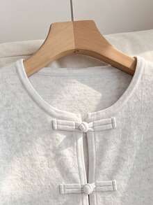Rusticease Frog Button Front Sweater Brunch Office Tea Party White Autumn French Retro Minimalist Elegant - Apricot - View 6