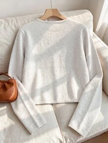 Rusticease Frog Button Front Sweater Brunch Office Tea Party White Autumn French Retro Minimalist Elegant - Apricot - View 2