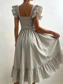 Pariaura 夏季黃白條紋女款洋裝，夏季穿搭，黃白條紋女款洋裝，春夏優雅度假穿搭，女裝，優雅派對，黃白條紋女款洋裝，春夏新品，黃白條紋女款洋裝 - 彩色 - 查看 2
