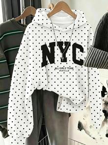 Sweatshirt Kasual Minimalis Longgar Nyaman untuk Remaja Perempuan, Cocok untuk Musim Gugur/Dingin, Gaya Sporty, Tebal - Putih - View 9