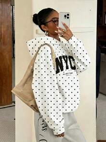 Sweatshirt Kasual Minimalis Longgar Nyaman untuk Remaja Perempuan, Cocok untuk Musim Gugur/Dingin, Gaya Sporty, Tebal - Putih - View 8