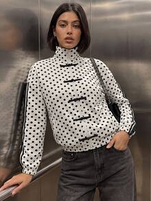 Modelyn Women's Polka Dot Colorblock Casual Versatile Daily Long Sleeve Jacket - Multicolor - View 6