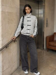 Modelyn Women's Polka Dot Colorblock Casual Versatile Daily Long Sleeve Jacket - Multicolor - View 4