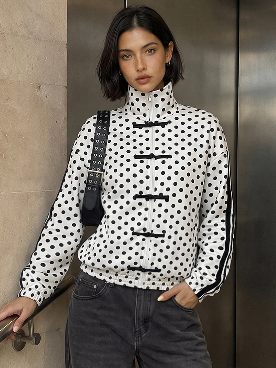 Modelyn Women's Polka Dot Colorblock Casual Versatile Daily Long Sleeve Jacket