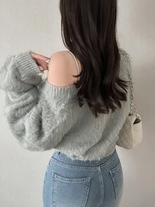FRIFUL 女款素色長袖單排扣休閒針織開襟衫 - 灰色 - 查看 5