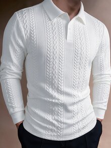 Manfinity CasualCool Men's Casual Solid Textured Polo Shirt, Autumn/Winter - White - View 6