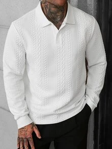 Manfinity CasualCool Men's Casual Solid Textured Polo Shirt, Autumn/Winter - White - View 5