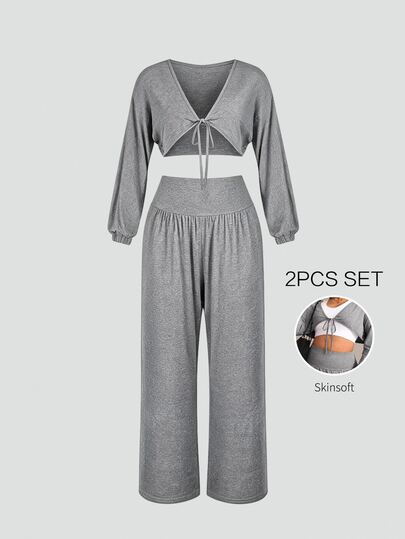 Sweetra Women's Plus Size Short Top And High Waist Long Pants Sports Set