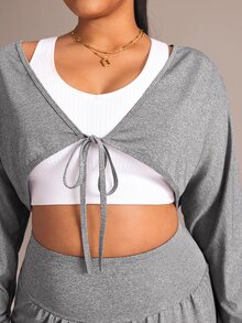 Sweetra Women's Plus Size Short Top And High Waist Long Pants Sports Set - Light Grey - View 9