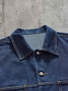 AXEPEAK Men's Casual Washed Denim Jacket, Autumn - Navy Blue - View 5