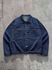 AXEPEAK Men's Casual Washed Denim Jacket, Autumn - Navy Blue - View 2