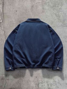 AXEPEAK Men's Casual Washed Denim Jacket, Autumn - Navy Blue - View 3