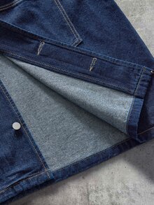AXEPEAK Men's Casual Washed Denim Jacket, Autumn - Navy Blue - View 4