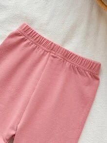 SHEIN Vintaside Kids 2件組幼女運動衫長褲套裝，甜美白色與灰粉色花卉印花，羅紋長袖圓領加厚抓絨，適合派對、冬季假期與聖誕節 - 粉色 - 查看 10