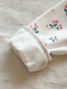 SHEIN Vintaside Kids 2件組幼女運動衫長褲套裝，甜美白色與灰粉色花卉印花，羅紋長袖圓領加厚抓絨，適合派對、冬季假期與聖誕節 - 粉色 - 查看 5