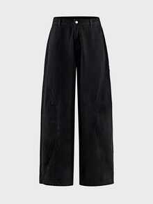 AXEPEAK Men's Washed Fashion Button Pocket Denim Jeans - Black - View 2