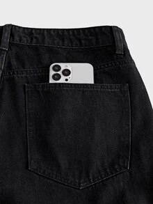 AXEPEAK Men's Washed Fashion Button Pocket Denim Jeans - Black - View 8