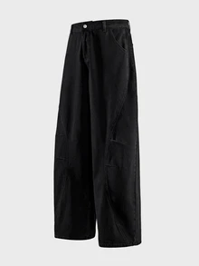 AXEPEAK Men's Washed Fashion Button Pocket Denim Jeans - Black - View 4