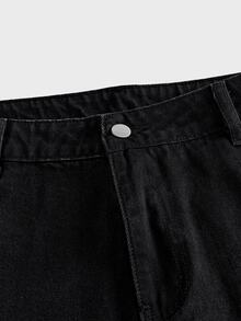 AXEPEAK Men's Washed Fashion Button Pocket Denim Jeans - Black - View 6