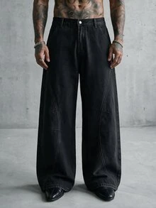 AXEPEAK Men's Washed Fashion Button Pocket Denim Jeans - Black - View 1