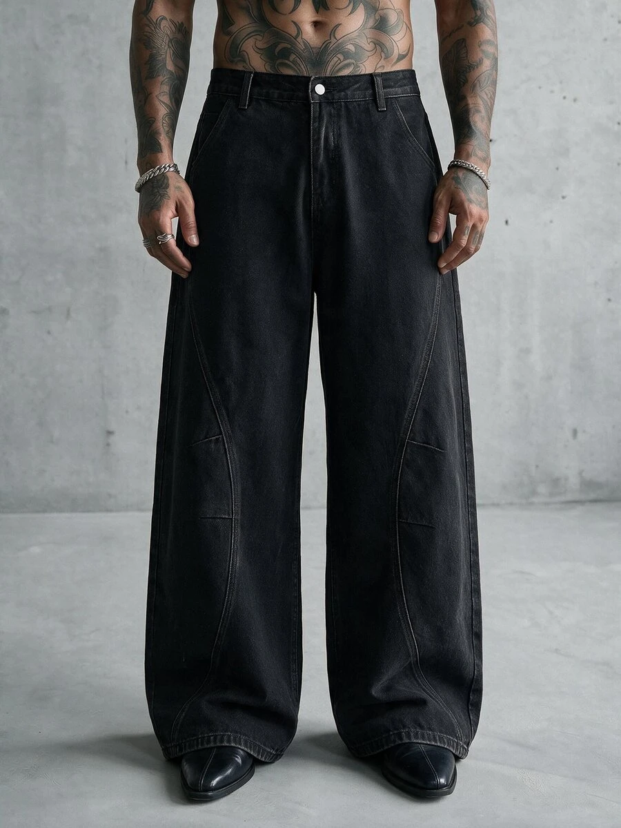 AXEPEAK Men's Washed Fashion Button Pocket Denim Jeans - Black - View 1