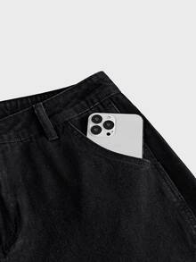 AXEPEAK Men's Washed Fashion Button Pocket Denim Jeans - Black - View 7
