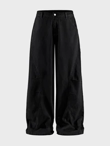 AXEPEAK Men's Washed Fashion Button Pocket Denim Jeans - Black - View 5