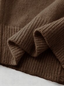 SHEIN Girls' Coffee Brown Solid Knit Cardigan,Autumn Casual Sunday Back-To-School Fashionable Hooded Sweater,Children Short Button Jacket For Tween Girl - Brown - View 6