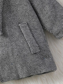 SHEIN 0-3T Baby Herringbone Lapel Coat, Fleece Lined Interior, Button Closure With Side Pockets, Warm Textured Overcoat For Autumn Winter. - Multicolor - View 6